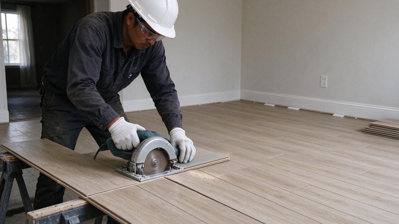 Bước 5: Cắt và điều chỉnh các tấm sàn cho vừa vặn